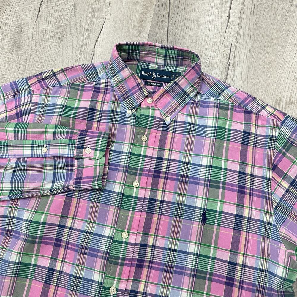 Polo Ralph Lauren Button Down Men's Large Tall Pink Plaid Long Sleeve Shirt